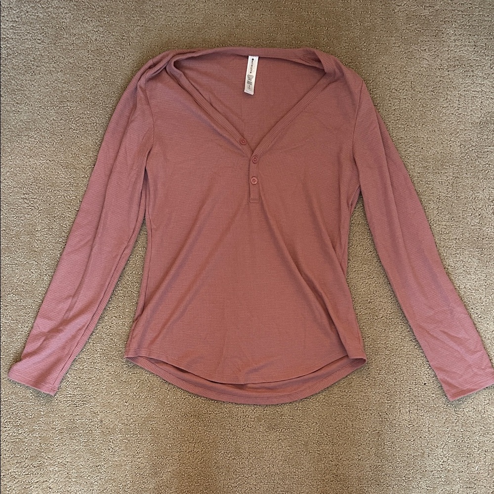 Athleta Mauve Long Sleeve V-Neck Top